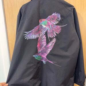 Adidas Y-3 Yohji Yamamoto Black Jacket with Vibrant Hummingbird Design